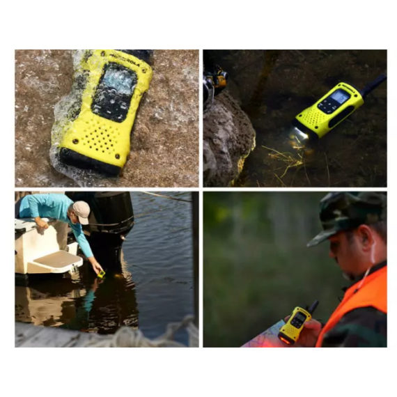 Workers testing & communicating with 2 way radios